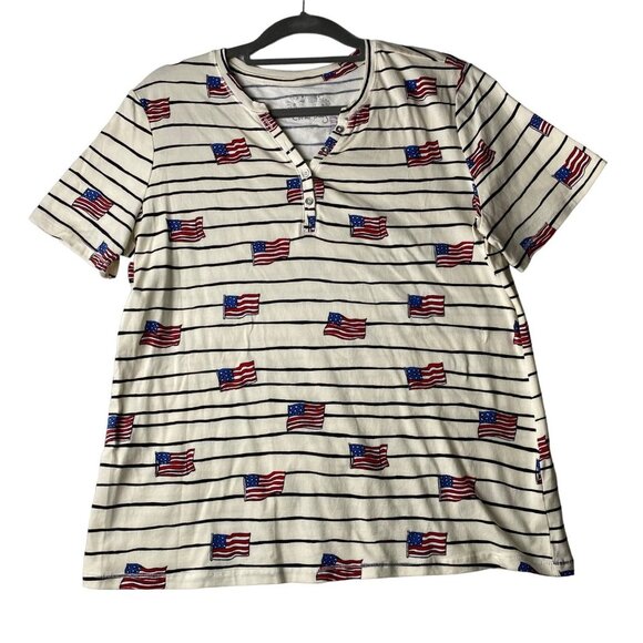 Coral Bay Tops - Coral Bay USA Flag Shirt July 4th Women Size Large Cotton‎ Blend Patriotic